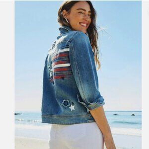 CHICO’S Classic American Flag Denim Stars and Stripes Jacket  Size 0 - US 4/6